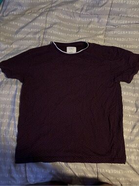 Dark Maroon Short Sleeve Crewneck Tee with Micro Dot Print